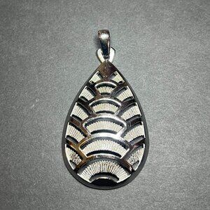 Vintage 1960s Crown Trifari Large Silver Tone Teardrop Shaped Necklace Pendant